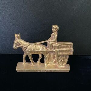 VINTAGE Brass Irish Donkey Cart & Driver Figurine Paperweight IRELAND Souvenir